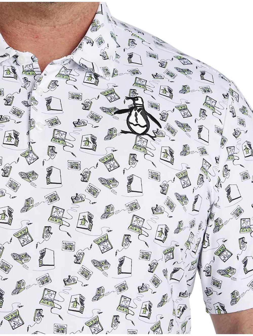 Original Penguin Retro Arcade Golf Polo Shirt Pattern and Large Penguin Logo XL